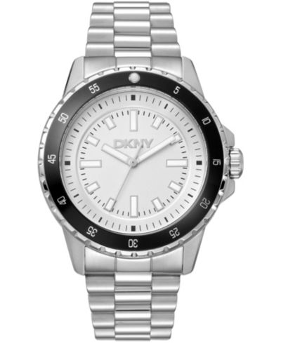 DKNY Men's Sport Watch Silver Dial Stainless Steel Bracelet Watch, 43mm