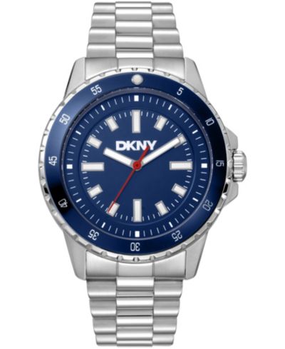 DKNY Men's Sport Watch Blue Dial Stainless Steel Bracelet Watch, 43mm