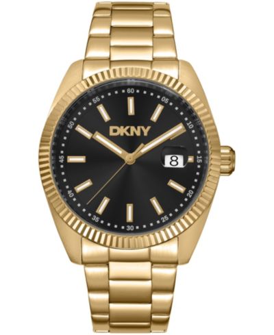 Мужские часы DKNY Date Black Dial Gold-Tone Stainless Steel Bracelet Watch, 40mm
