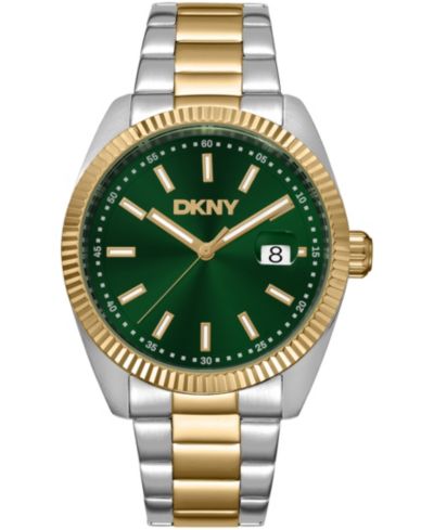 DKNY Men's Date Green Dial Two-Tone Stainless Steel Bracelet Watch, 40mm