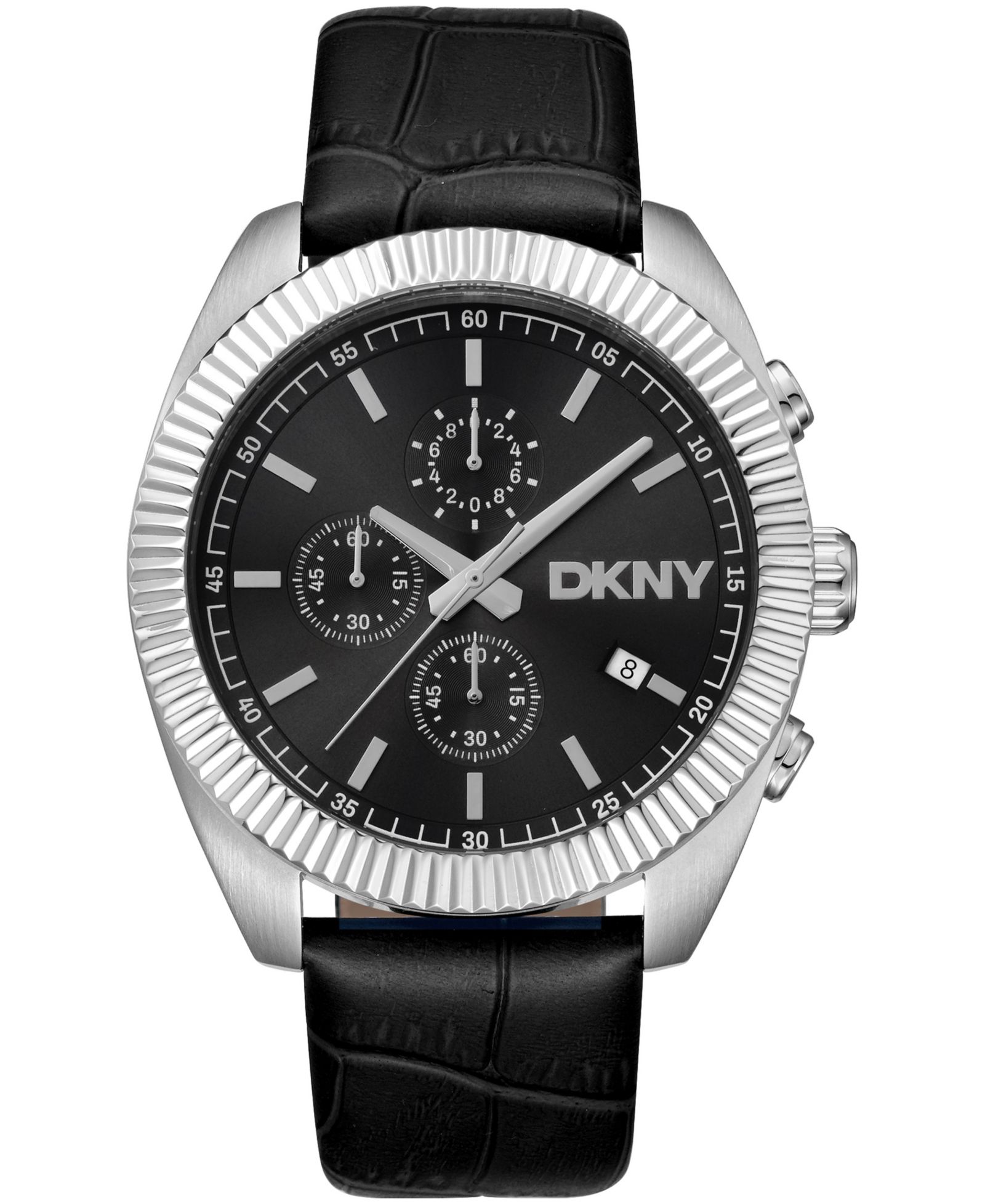 DKNY Men's Chronograph Black Dial Leather Strap Watch, 42mm