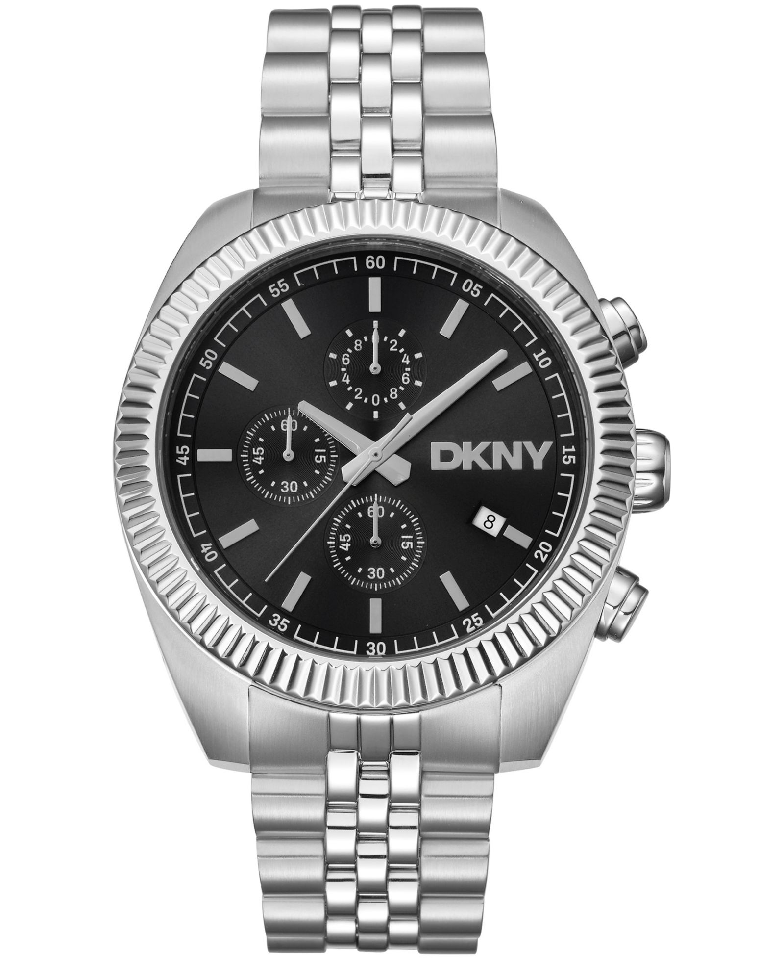 Мужские часы DKNY Chronograph с черным циферблатом и стальным браслетом, 42mm