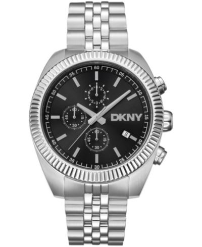 Мужские часы DKNY Chronograph с черным циферблатом и стальным браслетом, 42mm
