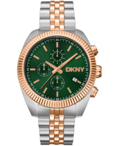 DKNY Men's Chronograph Green Dial Two-Tone Rose Gold Stainless Steel Bracelet Watch, 42mm