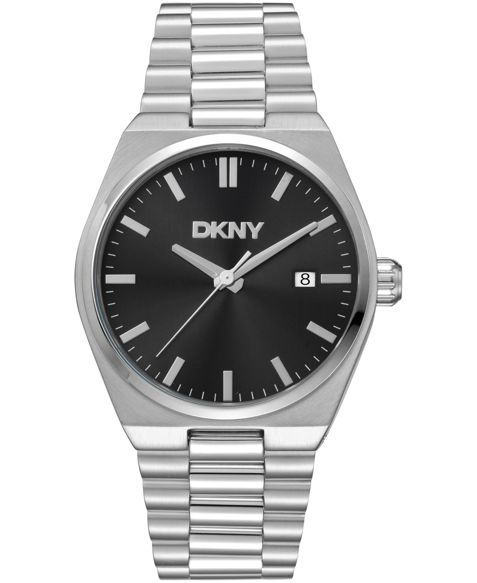 Мужские часы DKNY Date в стальном браслете, 40mm, черный циферблат