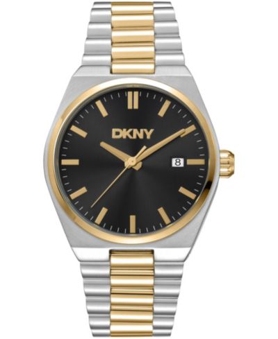 Мужские часы DKNY Date с черным циферблатом, двухцветные, из золотой нержавеющей стали, 40mm