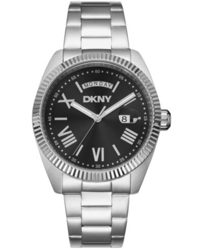 DKNY Men's Day Date Black Dial Stainless Steel Bracelet Watch, 41mm