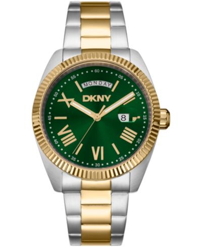 Мужские часы DKNY Day Date Green Dial Two-Tone Gold Stainless Steel Bracelet, 41mm