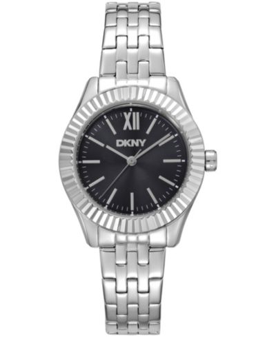 DKNY Women's Black Dial Fluted Bezel Stainless Steel Bracelet Watch, 30mm