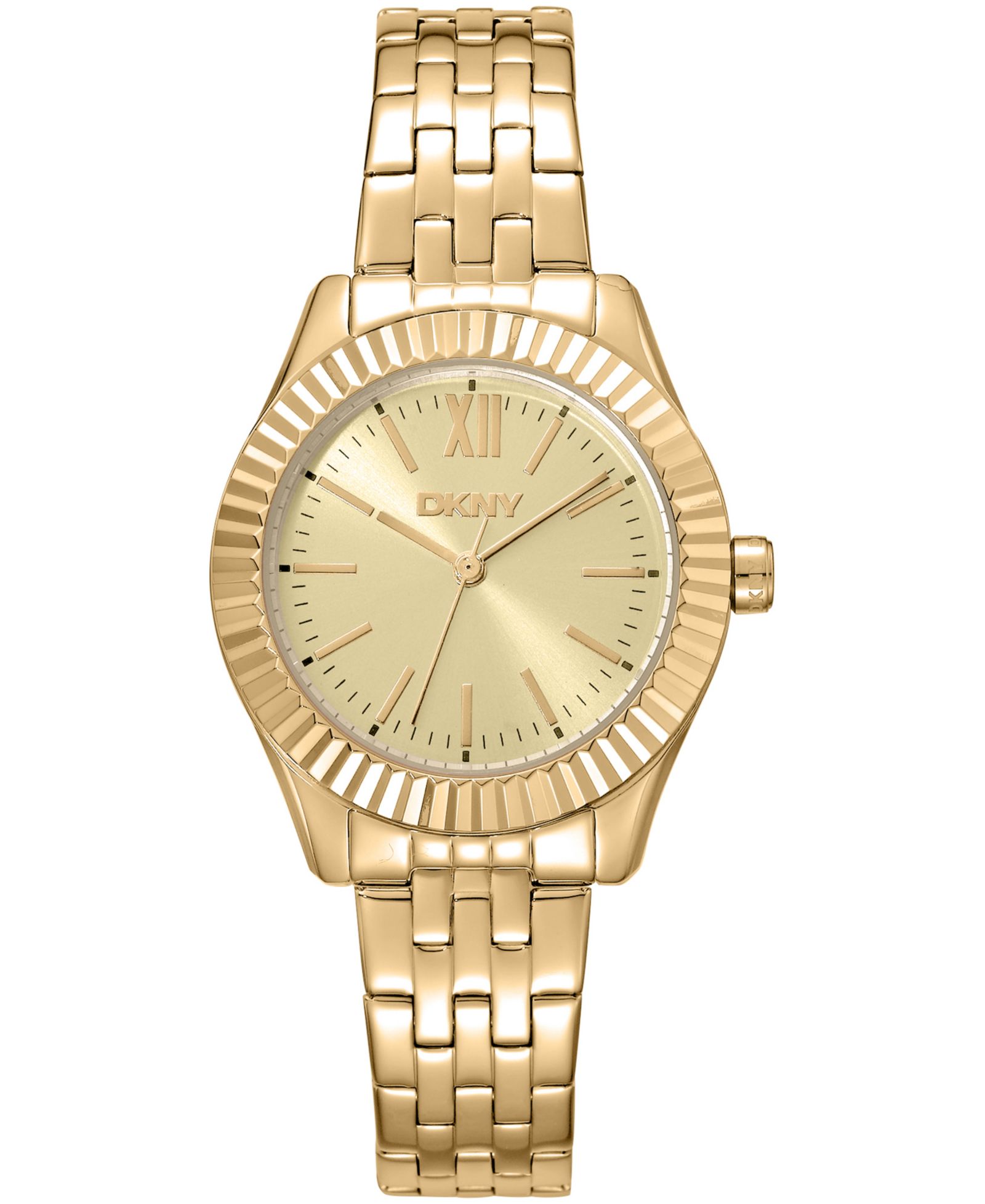 Женские часы DKNY Champagne Dial Fluted Bezel Yellow-Gold Tone Stainless Steel, 30mm