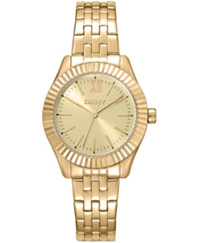 Женские часы DKNY Champagne Dial Fluted Bezel Yellow-Gold Tone Stainless Steel, 30mm