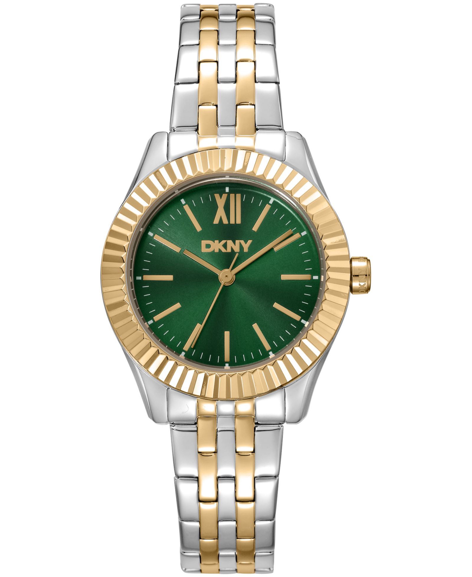 DKNY Женские часы из нержавеющей стали с золотым браслетом, 30mm, зеленый циферблат