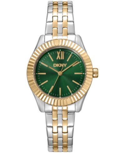 DKNY Женские часы из нержавеющей стали с золотым браслетом, 30mm, зеленый циферблат