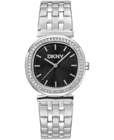 DKNY Женские часы с черным циферблатом, кристаллами и браслетом из нержавеющей стали, 30mm