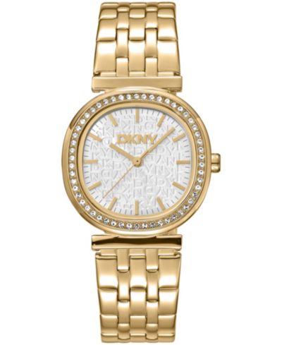 DKNY Women's Silver Dial Crystal Bezel Gold-Tone Stainless Steel Bracelet Watch, 30mm