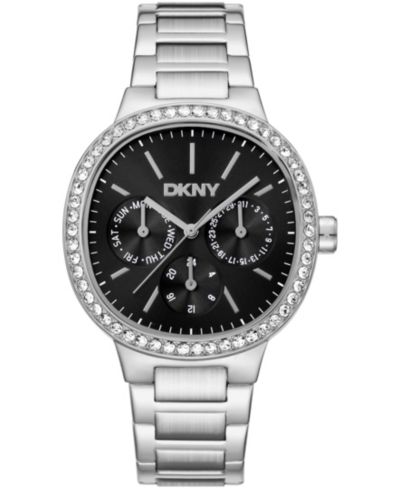 DKNY Женские часы с черным циферблатом, кристаллами и стальным браслетом, 36mm