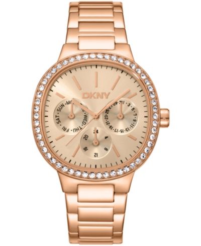 DKNY Женские многофункциональные часы, стальной браслет, розовое золото, 36mm