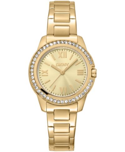 Женские наручные часы DKNY с золотистым корпусом и кристаллами, 30mm
