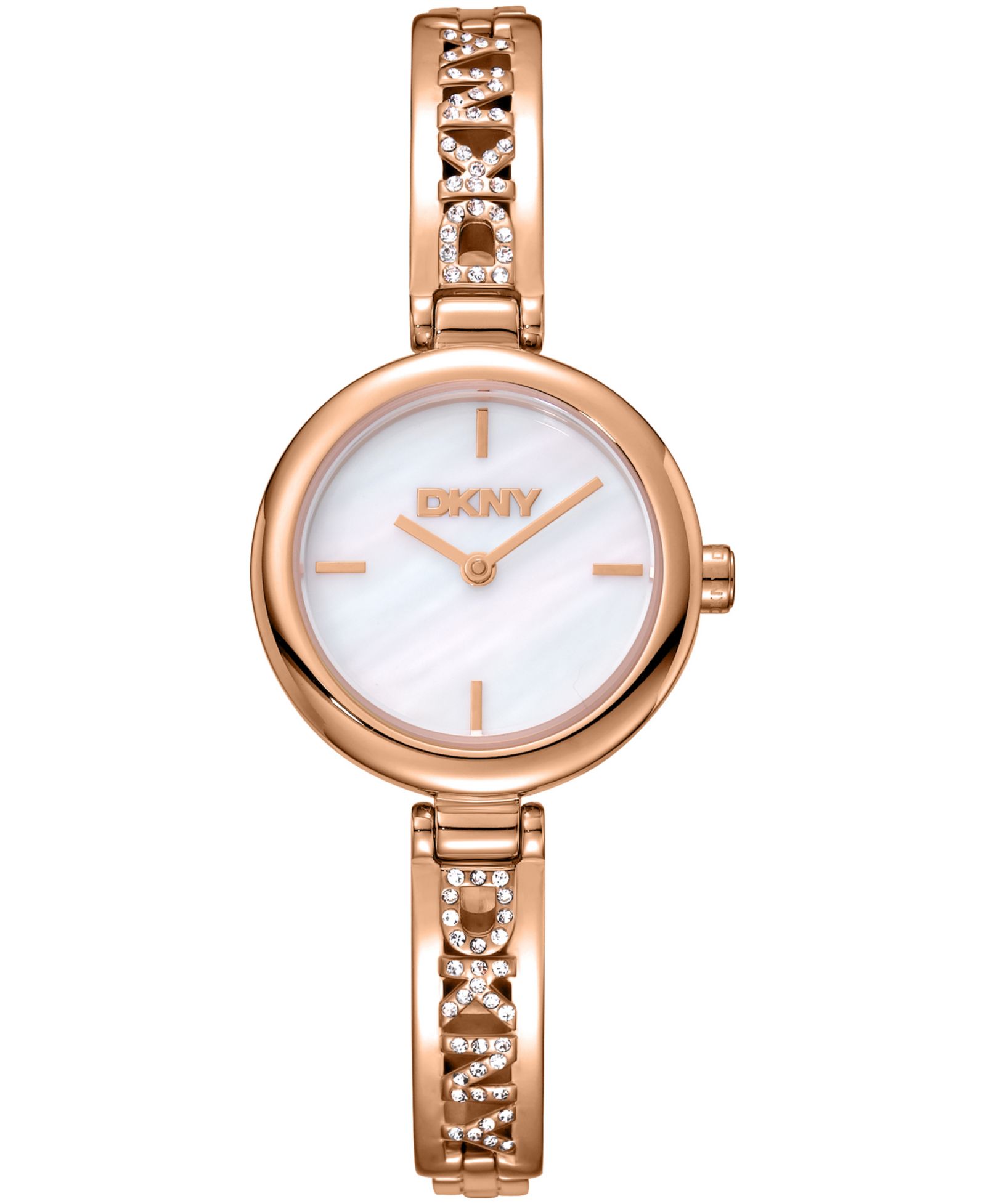 Женские часы DKNY White Dial Rose-Gold Tone Stainless Steel Crystal Accented Jewelry Bracelet Watch, 26mm