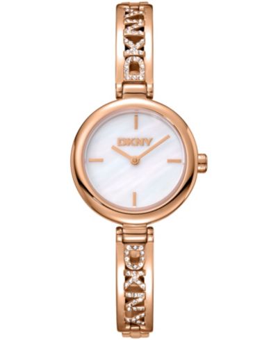 DKNY Women's White Dial Rose-Gold Tone Stainless Steel Crystal Accented Jewelry Bracelet Watch, 26mm