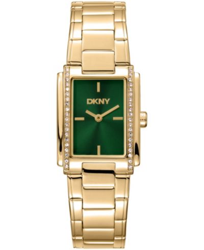 DKNY Women's Dark Green Dial Crystal Accented Case Gold-Tone Stainless Steel Bracelet Watch, 23 x 30mm