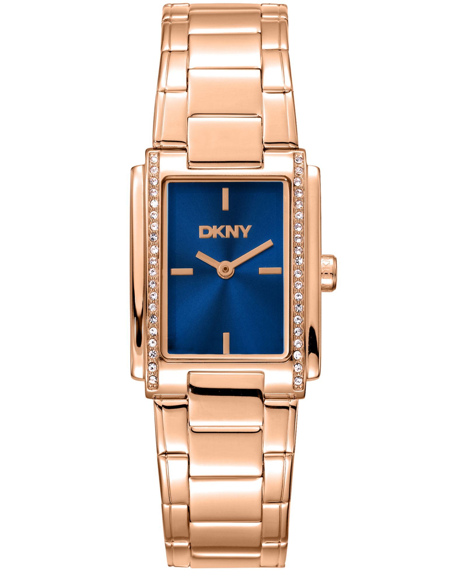 DKNY Women's Dark Blue Dial Crystal Accented Case Rose-Gold Tone Stainless Steel Bracelet Watch, 23 x 30mm