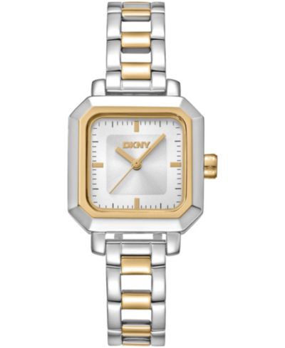 DKNY Women's Silver Dial Open Link Two-Tone Gold Stainless Steel Bracelet Watch, 27 x 27mm