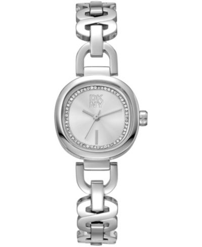 DKNY Women's Silver Crystal Accented Dial Stainless Steel Open Link Bracelet Watch, 24mm
