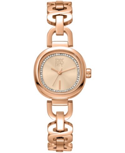 DKNY Women's Rose Gold Crystal Accented Dial Rose-Gold Tone Stainless Steel Open Link Bracelet Watch, 24mm