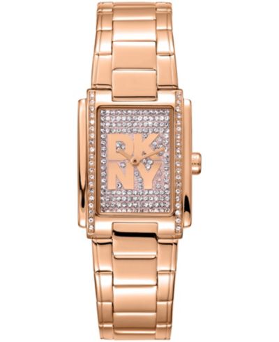 DKNY Women's Crustal Dial Crystal Accented Dial Red-Gold Tone Stainless Steel Bracelet Watch, 23 x 30mm