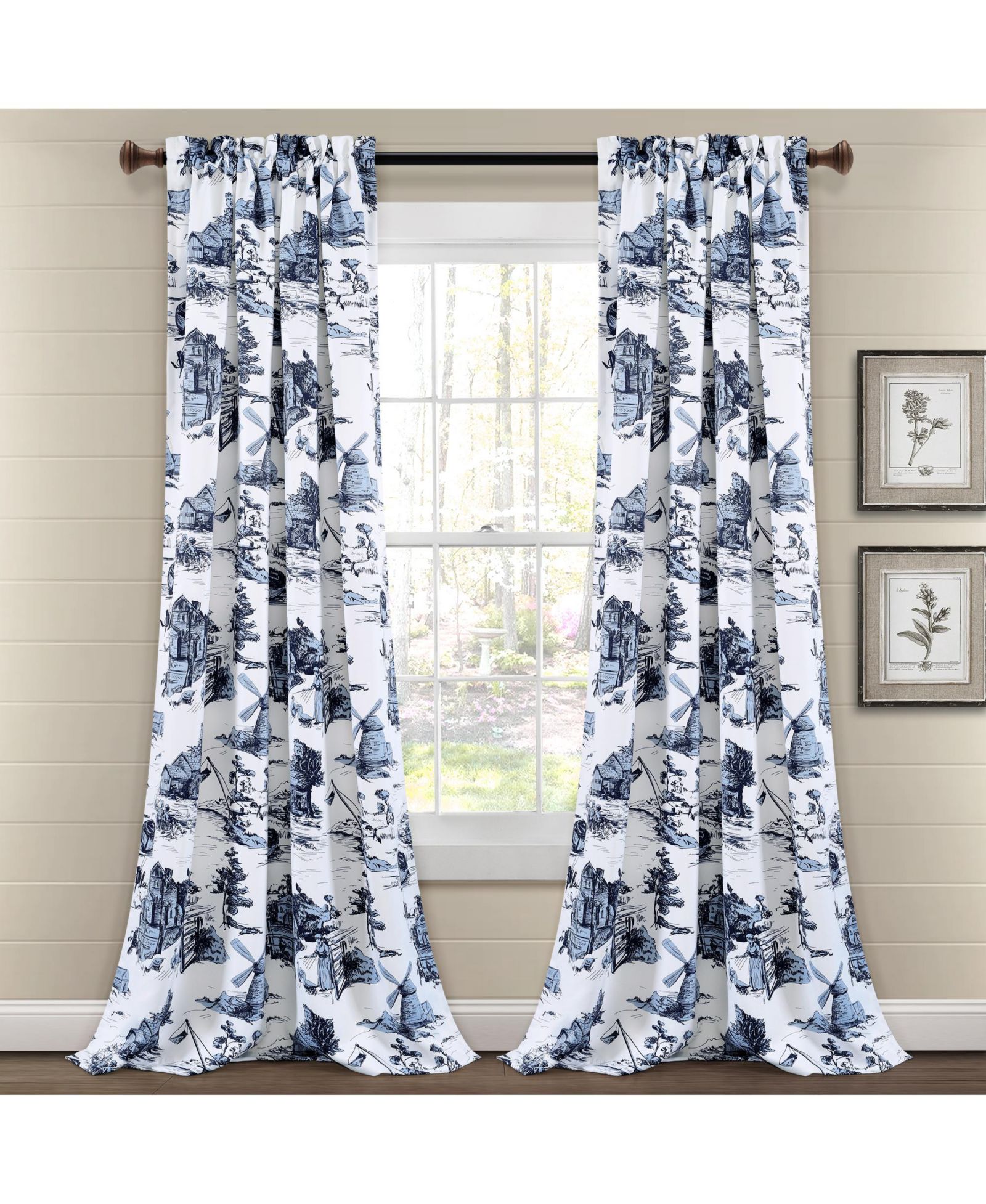 Lush Decor French Country Toile Light Filtering Window Curtain Panels Pair 52"W x 95" +2"