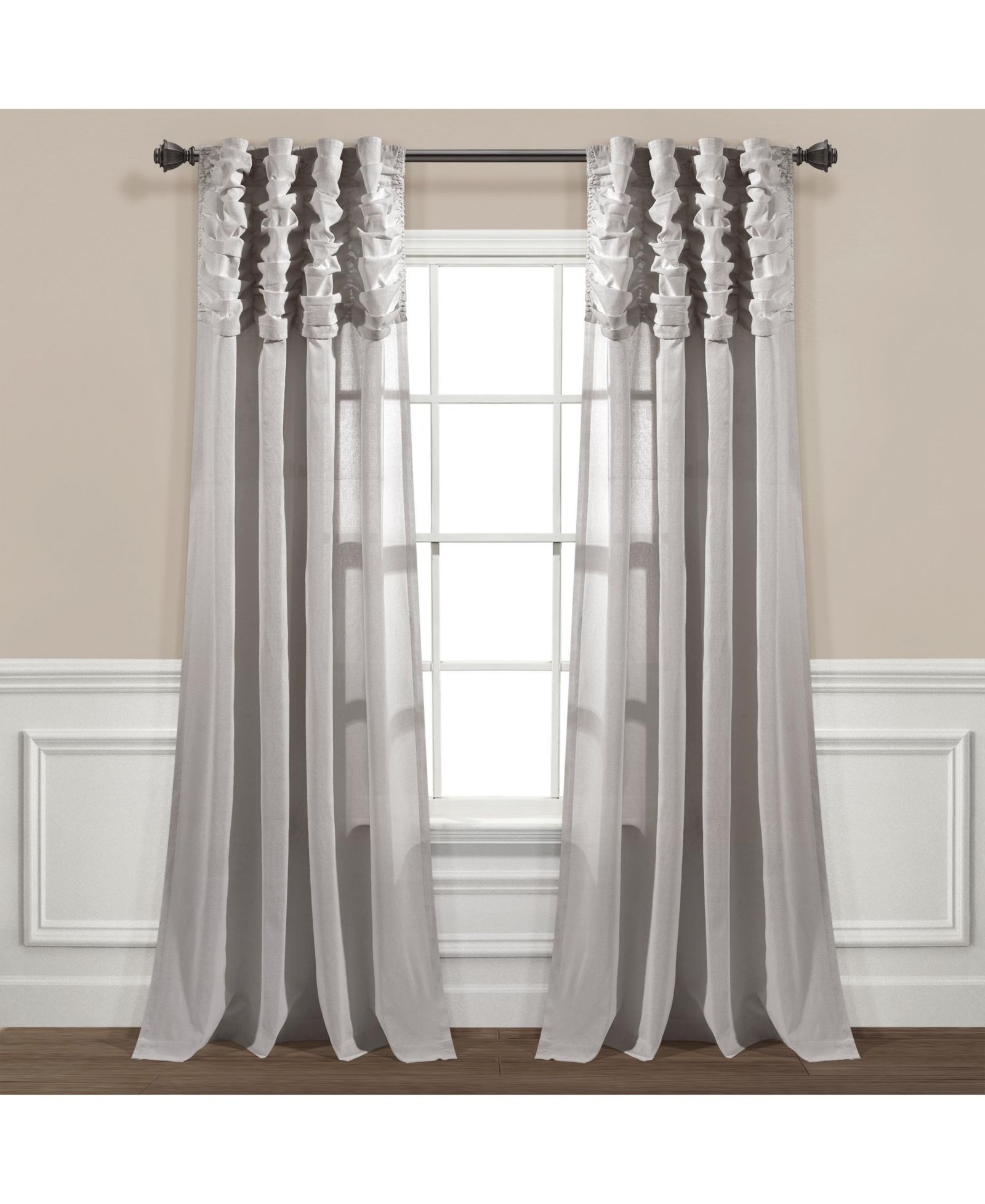 Lush Decor Ruched Waterfall Linen Textured Window Curtain Panel Single 52"W x 84"L Off Light Gray - Gray Curtains For Bedroom - Living Room Curtains