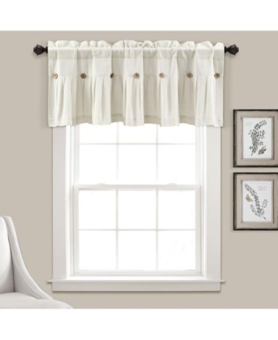 Lush Decor Linen Button Farmhouse Valance, 52" W x 18" L, Off White - Kitchen Curtains Valances, Rustic Color Block Design With Husk Button