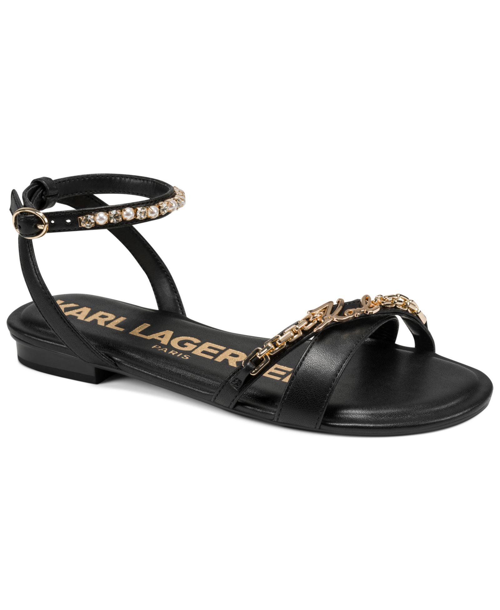 KARL LAGERFELD PARIS Women's Christiano Ankle Strap Flat Sandals