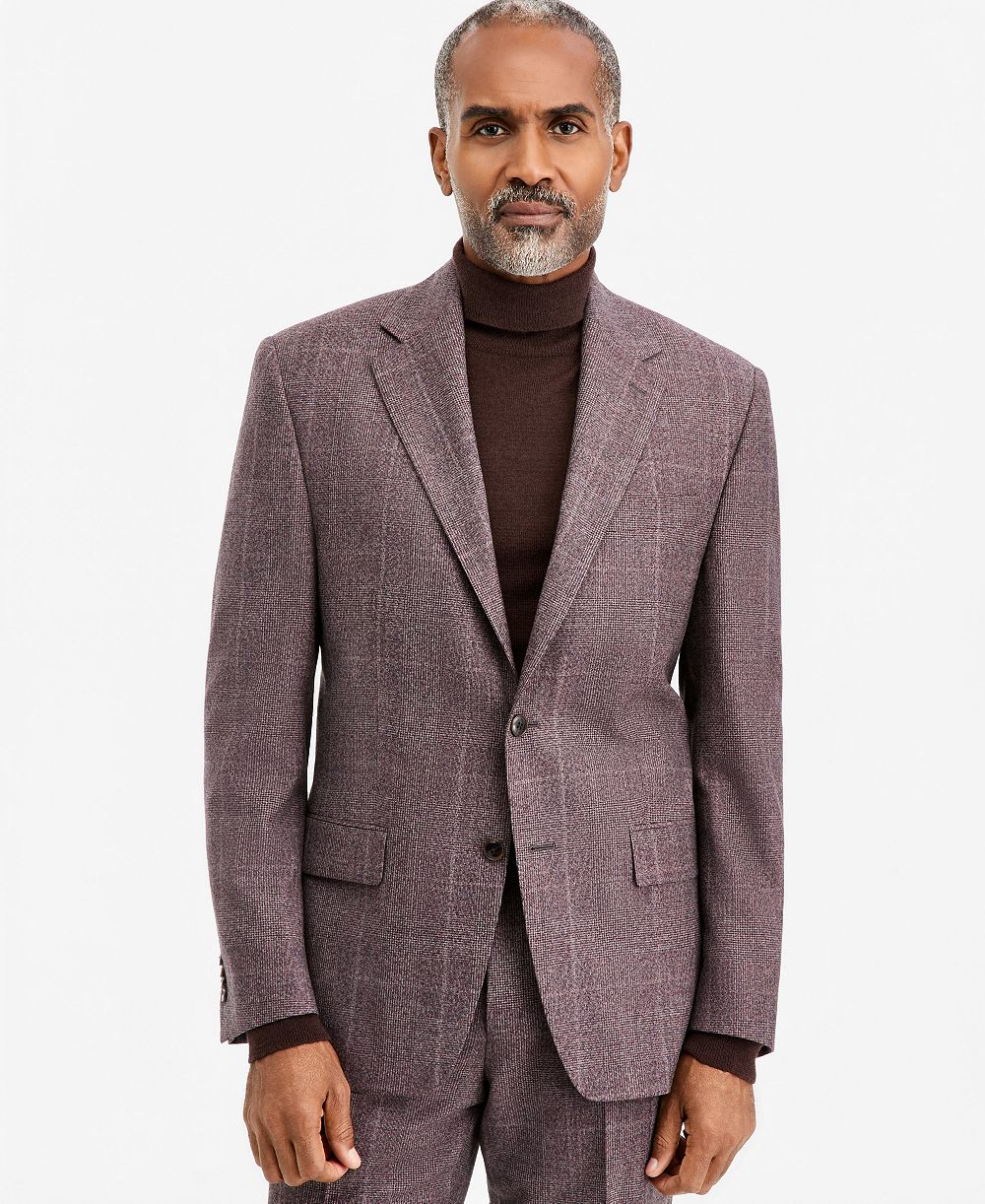 Michael Kors Men's Classic-Fit Wool-Blend Stretch Plaid Suit Separate Jacket
