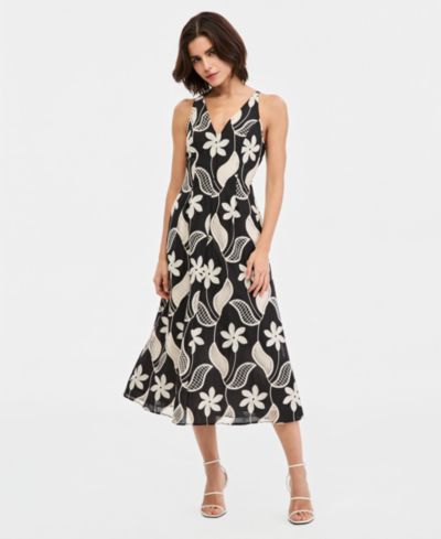 Maggy London Women's Cotton V-Neck Sleeveless Midi Dress