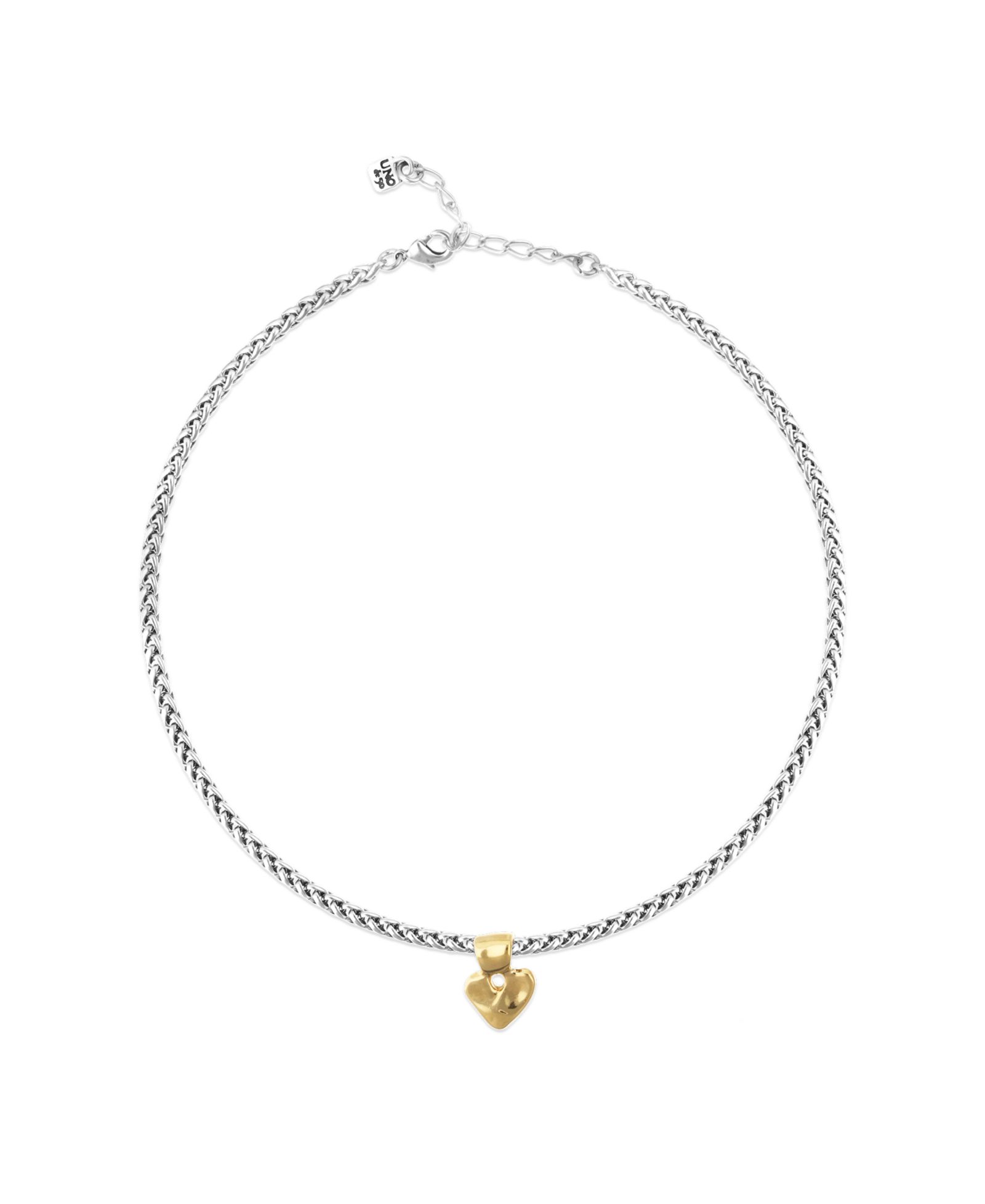 Unode50 Sterling Silver Plated Ball Necklace with 18K Gold Heart Detail
