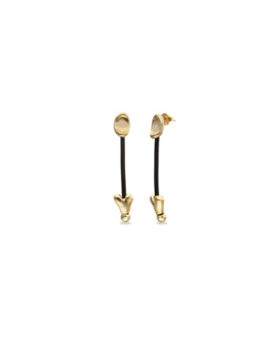 Длинные серьги Unode50 из кожи и позолоченного 18K золота с сердцами