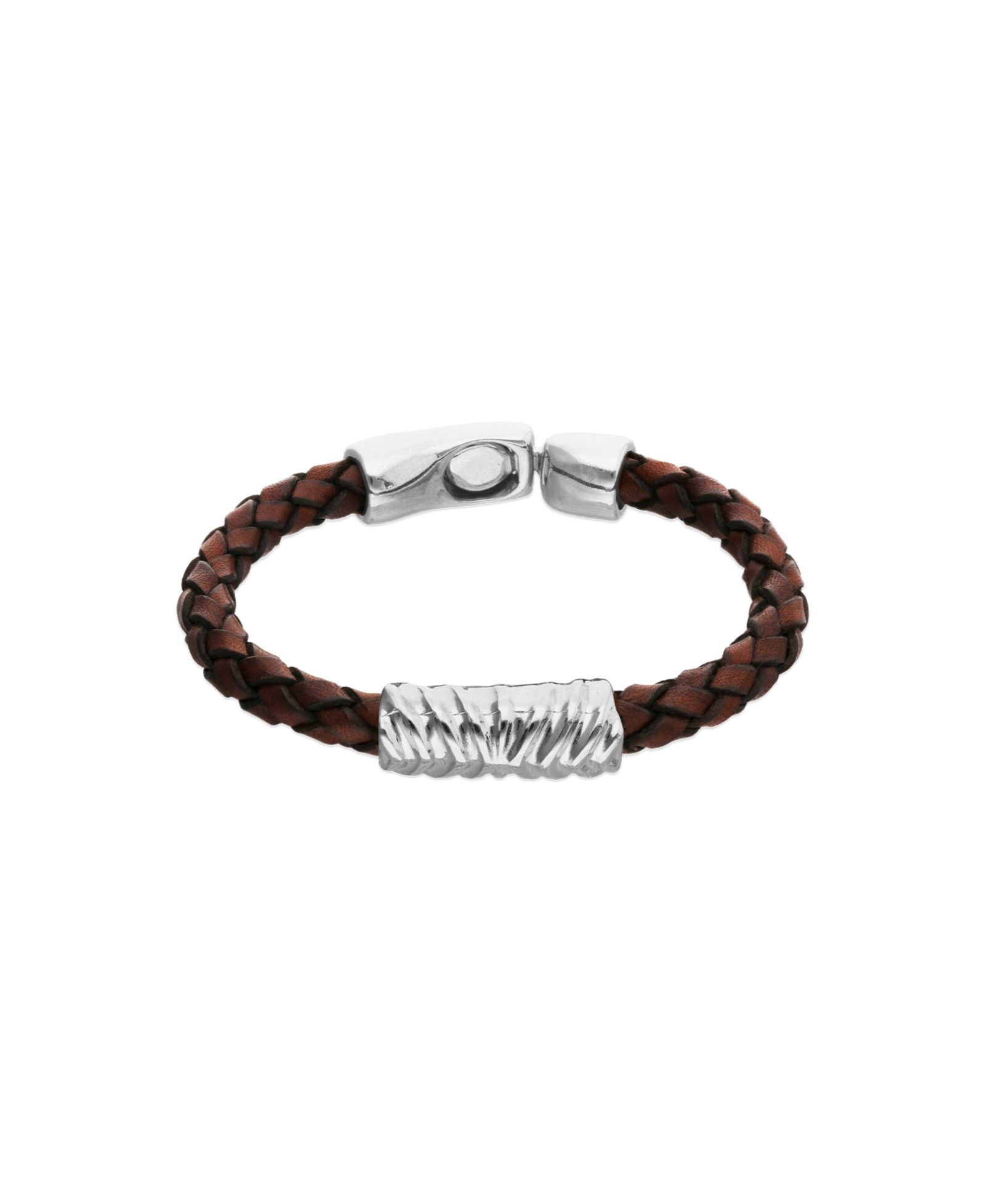 Unode50 Leather And Sterling Silver Plated Alloy Bracelet with Links