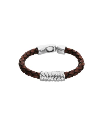 Unode50 Leather And Sterling Silver Plated Alloy Bracelet with Links