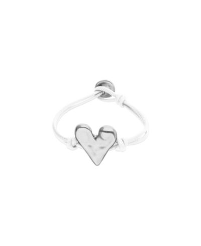 Unode50 White Leather Bracelet with Heart Shaped Sterling Silver Plated Detail