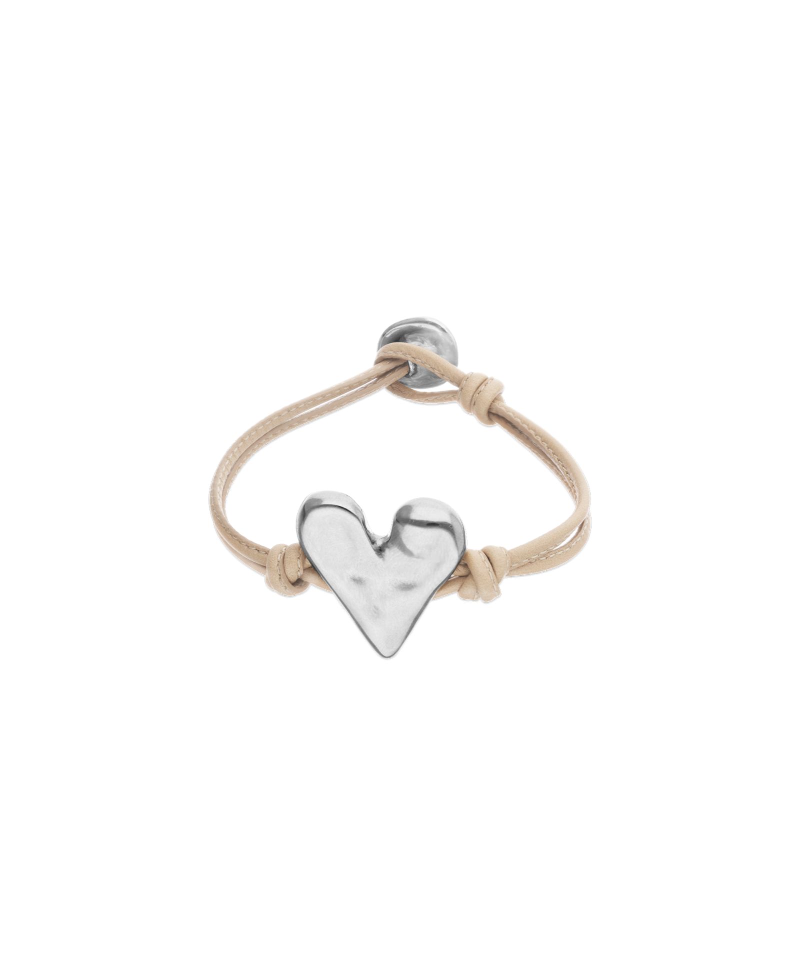 Unode50 Camel Leather Bracelet with Heart Shaped Sterling Silver Plated Detail