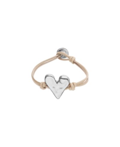 Unode50 Camel Leather Bracelet with Heart Shaped Sterling Silver Plated Detail