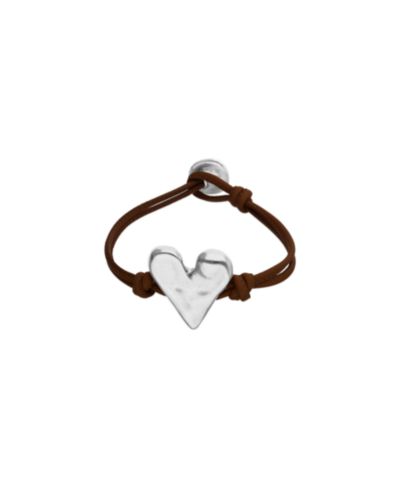 Unode50 Black Leather Bracelet with Heart Shaped Sterling Silver Plated Detail