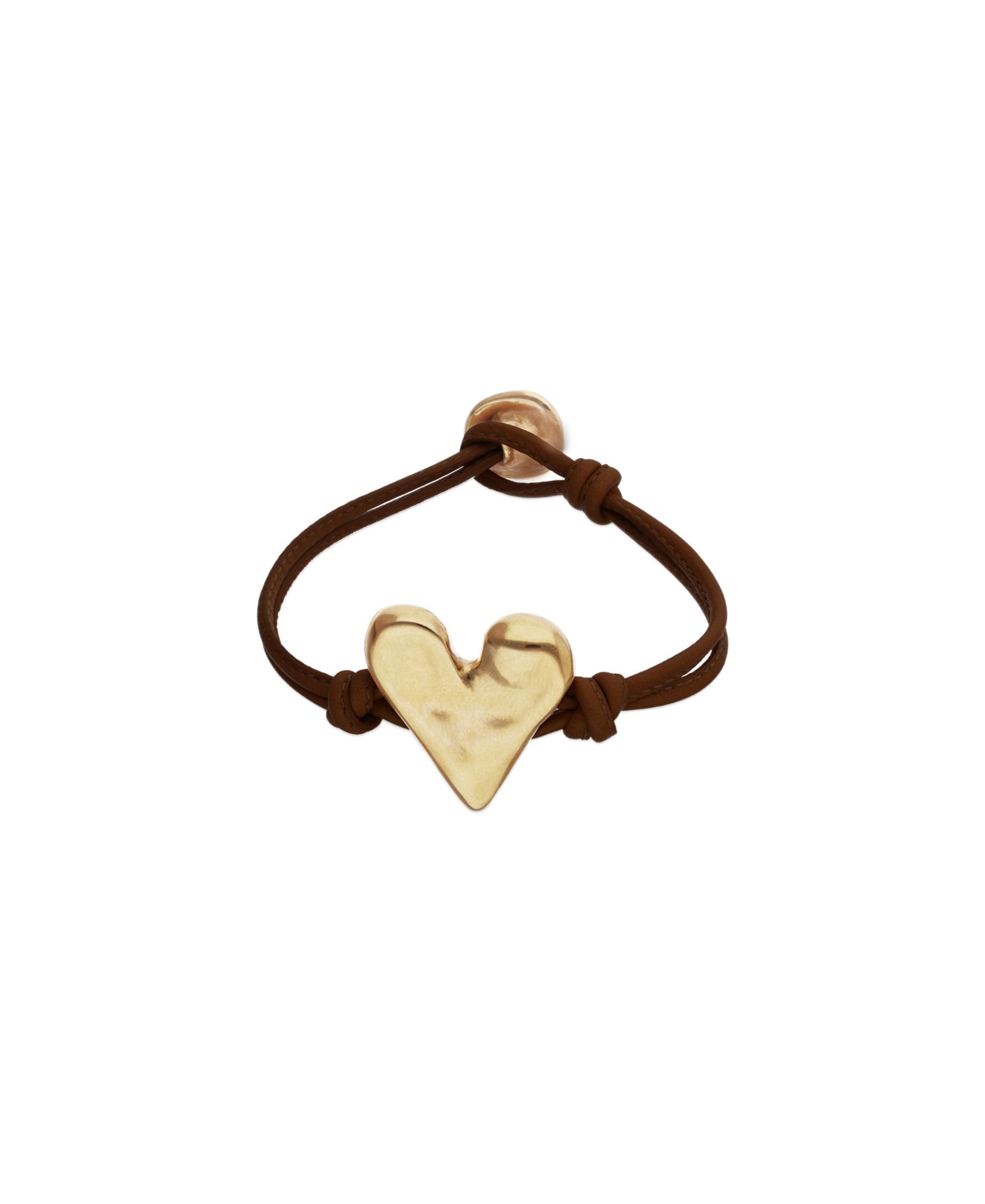 Unode50 Black Leather Bracelet with Heart Shaped 18K Detail Plated Detail
