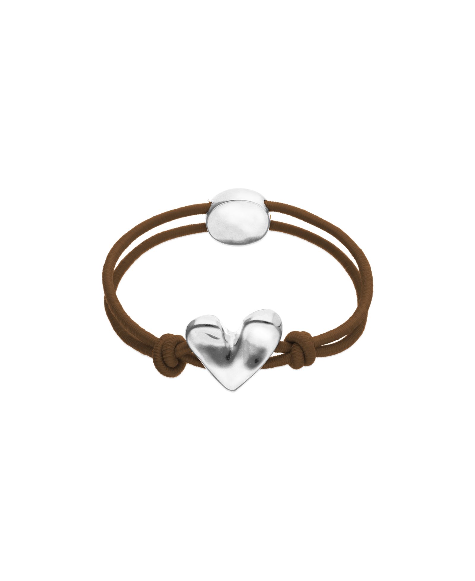 Браслет UNOde50 Brown Elastic Thread Sterling Silver Plated с сердцем