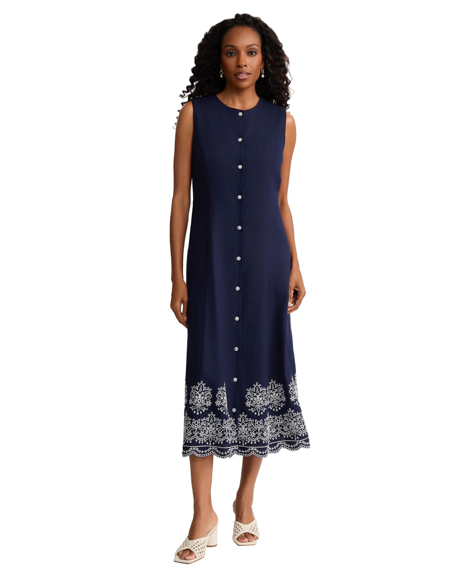 Женское платье-рубашка Jones New York Sleeveless Linen Blend Eyelet Hem