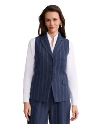 Jones New York Women's Four-Button Linen-Blend Peak Lapel Vest