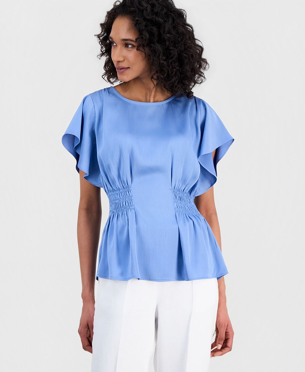 Женский топ Anne Klein Petite Smocked Flutter-Sleeve с эластичным поясом