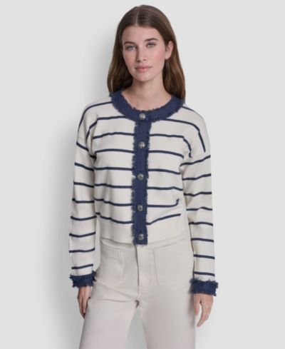 DKNY Jeans Women's Crew Neck Striped Cardigan